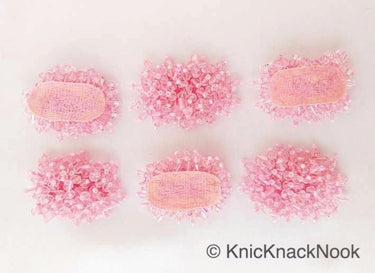 Handmade Pink Beaded Oblong Applique, Sequinned Beads Applique Motif